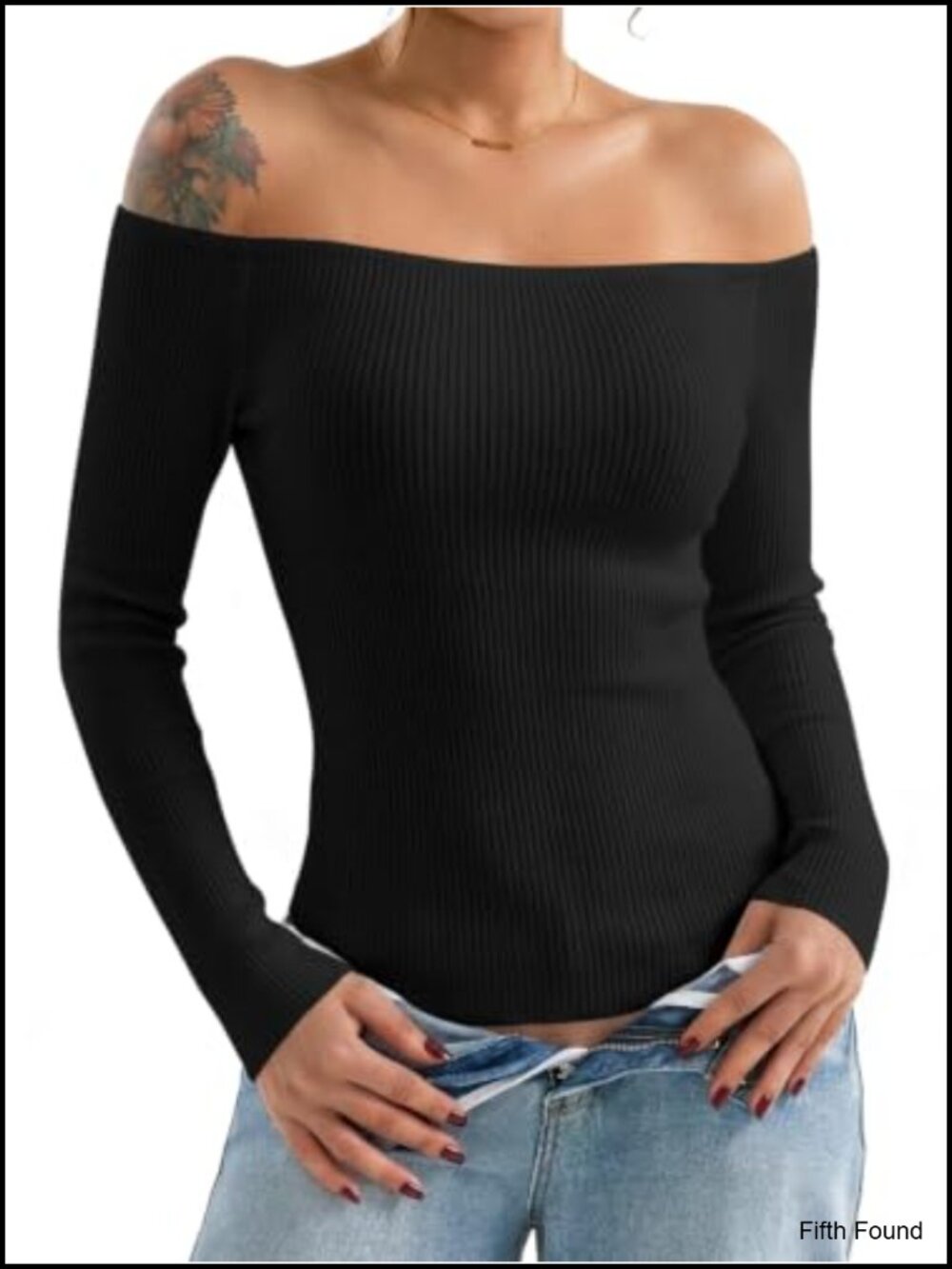 Ribbed Knit Off Shoulder Long Sleeve Slim Fit Crop Top